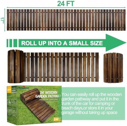 RELIANCER 24' Wooden Garden Pathway,Outdoor Roll Out Walkway,Patio Footpath - Image 2