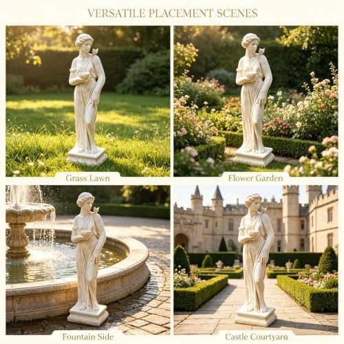 Outdoor Nymph Statue with Hand Bowl Holder, Religious Garden Sculpture, Goddess of Greek Mythology Roman Style for Yard Patio Lawn Church Decor, Catholic Christian Spiritual Gift, Ivory - Image 6