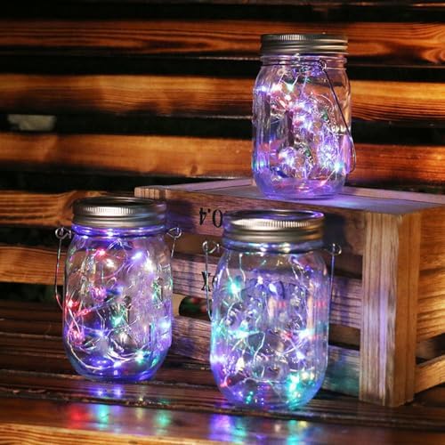 12 x Solar Mason Jar Light Lids - 30 LED Hanging Fairy Firefly String Light Lantern Cap, Outdoor Waterproof Patio Porch Garden Yard Balcony Lawn Wall Lighting Decor(No Jar Included) - Image 5