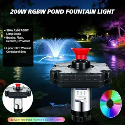 Pond Fountain Aerator,Pond Aerator,with Dynamic LED RGB Lighting Adjustable Modes, Digital Timer | 1 HP 15,000 GPH, 750W 110V, 100FT Cord - for Large Ponds, Lakes & Outdoor Water Features - Image 5