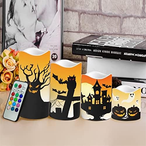 Halloween Flameless Candles with Remote Timer Real Wax Realistic Flickering Battery Operated LED Pillars with Pumpkin Castle Bat Spider Witch for Halloween Party Decorations - Image 4