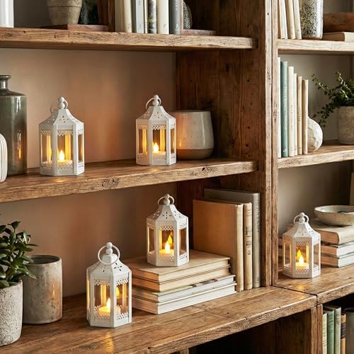 Vela Lanterns Tea Light Candle Holders, Mini Wedding Centerpieces, White - Image 4