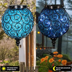 Solar Hanging Lantern Outdoor Garden Lights, Round Glass and Metal Hanging Lantern, 15 Firefly LED Lights, 7 x 20 Inch (Blue) - Image 5