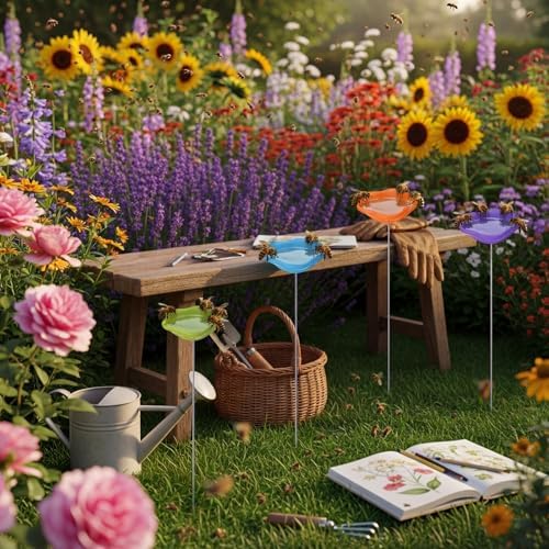 4 Pack Resin Flower Water Stations Cups Garden Stakes, Rainbow, Classic - Image 6