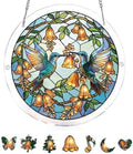 Hummingbird Puzzle Acrylic Suncatcher Size 10 inches, Garden Floral Sun Catchers, Window Hanging Ornaments, Stained Glass Effect Decor for Puzzle Lover by GIKZO
