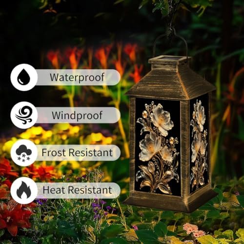 Solar Lantern Elegant White Gold Glass Outdoor Waterproof Garden Hanging Lantern Solar Powered Lighting Outside Solar Light for Patio Yard Camping, Gifts for Women Mom - Image 3