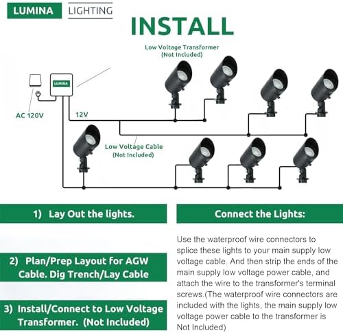 Lumina Lighting® 4W Landscape Lighting 12V Landscape Lights Low Voltage Landscape Spotlights Warm White Waterproof Outdoor Replaceable LED Bulb for Garden, Lawn, Porch, Patio and Yard (Black, 6-Pack) - Image 5