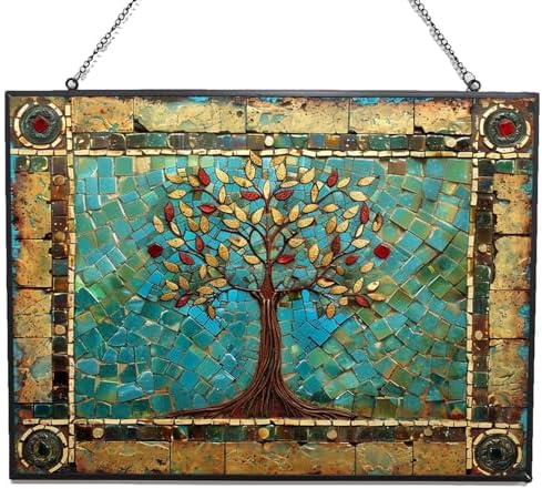 Customized Rectangle Tree of Life Stained Glass Window Hanging Sun Catcher Halloween Haning Ornament Decoration Christmas Birthday Gifts for Lover Friends Mother by HYPESTYLE