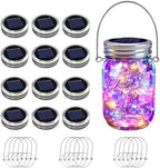 VOOKRY 12 Pack Solar Mason Jar Lights, 30 LED Mason Jar Lids Waterproof Firefly Fairy String Lights with 12 Hangers(No Jars), for Outdoor Patio Garden Yard Lawn Party Wedding Decoration - Multicolor by VOOKRY