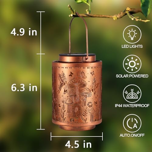 Solar Lanterns Outdoor Waterproof Mushroom Butterfly Garden Decor Gifts for Women Mon Grandma Metal Hanging Solar Lights Decoration for Outside LED Lanterns for Yard Patio Lawn - Image 6