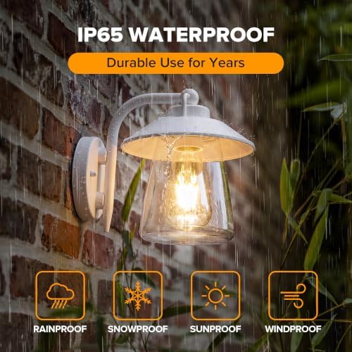 LUTEC 2 Pack Outdoor Indoor Wall Lantern, Farmhouse Barn Wall Sconce Lighting Fixture,Aluminum Anti-Rust Wall Mount Light, Waterproof Wall lamp with Clear Glass for Porch, Exterior, Patio-White - Image 2