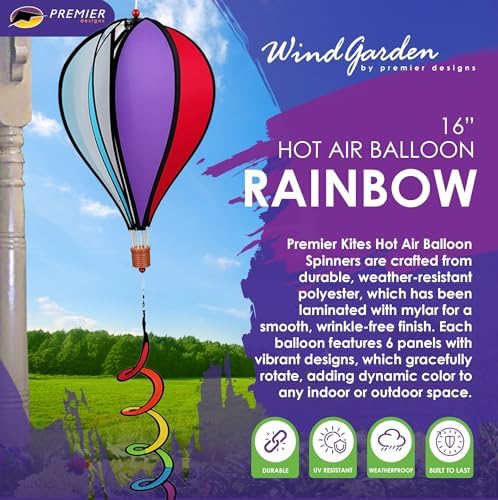 Hot Air Balloon Hanging Garden Spinner 16" - Vibrant Rainbow Design, Weather-Resistant Outdoor Decor, Durable & Lightweight for Patios, Yards, and Gardens - Eye-Catching Wind Spinner - Image 2