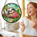 Stained Glass Window Hanging Sloth Flower Suncatcher Gifts for Women 12" - Image 4