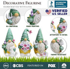 Spring & Summer-Themed Garden Statues – Adorable Outdoor Decor for Lawn, Patio & Porch (Garden Guardians Set of Three 6" Gardening Gnome Figurines, Floral Green and Yellow Statue Decor) - Image 2