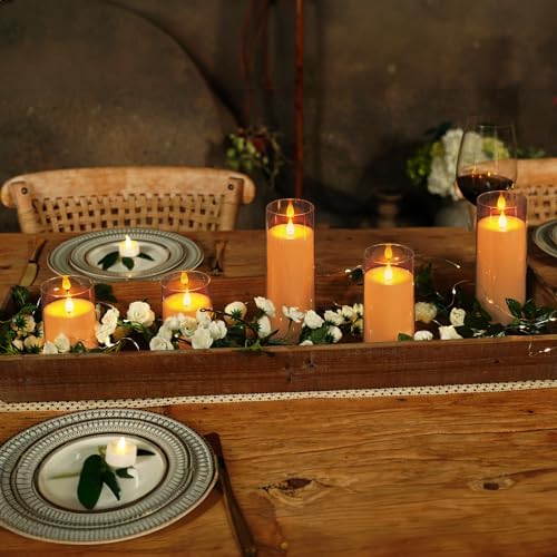 Homemory Amber Flickering Flameless Candles, Battery Operated Acrylic LED Pillar Candles with Remote Control and Timer, Fall Candles, Set of 5 - Image 4