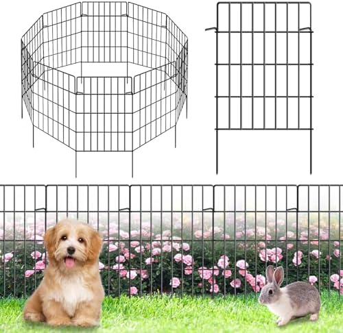 10 Pack Garden Fence Animal Barrier Fencing 1.44 inch Spacing Total 10.8ft (L) x 24in High Rustproof Metal Wire Yard Blocker Dog Fences Border for Outdoor Flower Bed Landscape Fencing Decor Black by KYATE