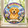 Personalized Stained Glass Dog Portrait Suncatcher 11.81", Custom Dog Photo Memorial Window Hanging with Name, Personalized Pet Portrait Keepsake, Sympathy Gift for Pet Lovers Dogs Loss Memorial by Unknown