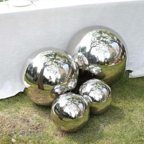 Tableclothsfactory Silver Stainless Steel Gazing Globe Mirror Ball, Reflective Shiny Hollow Garden Spheres - 16" - Image 7