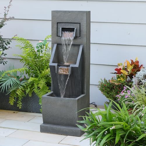 Sunlinua 35H Modern Outdoor Water Fountain with 3-Tiers Cascading Waterfall Feature for Indoor or Outdoor Cascading Waterfall for Relaxing Garden Patio Backyard Deck Porch or Home Décor - Image 7