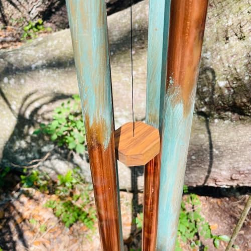 Wind Chime Copper Pipes, Teak Wood Top, Center,5.5" W X 44" H - Image 3