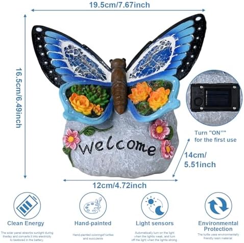 Yiosax-Garden Statue Butterfly Decor-Solar Outdoor Butterfly Light-Butterfly Figurine Decoration for Patio,Balcony,Yard,Lawn Ornament Garden Gift Women Mom - Image 3