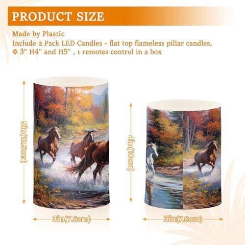 Flameless Candles with Remote Control and Timer, Running Horses Painting Flickering Candles Battery Operated LED Pillar Candles, Warm Light for Home Decor, Set of 2 (D 3" x H 4" 5") - Image 3
