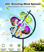 63 in Large Wind Spinners Outdoor, Rainbow Globe Wind Sculpture, - Image 2