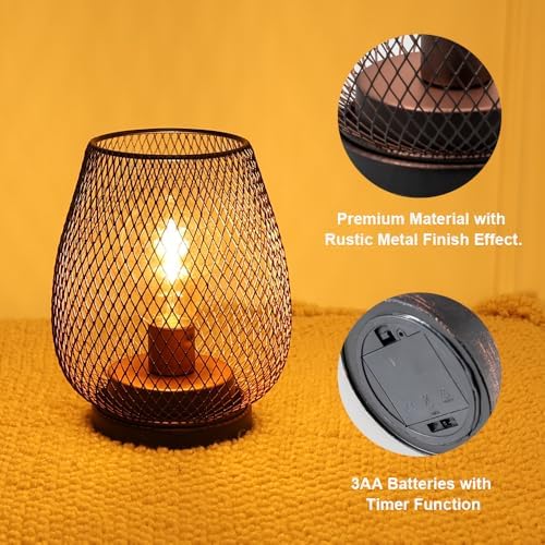 NEEDOMO Battery Operated Lamp Table Powered Lantern, Set of 4 Metal Cage Cordless Lamps with LED Bulb, Vintage Decorative Outdoor Lantern for Weddings, Parties, Patio, Events for Indoor Shelf Decor - Image 3
