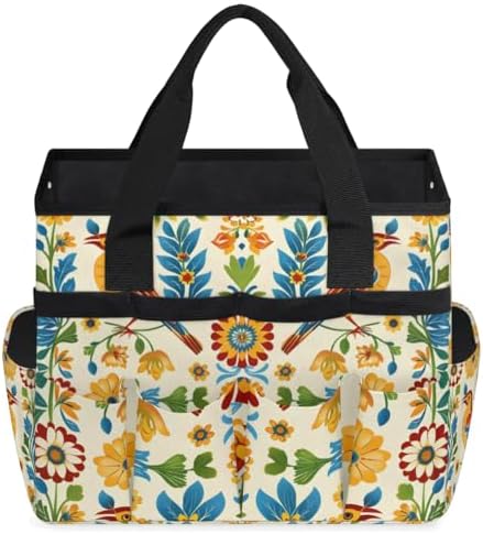 Mexican Style Talavera Garden Tool Bag, Garden Tote Storage Bag with 10 Pockets, Indoor and Outdoor Bird Flower Gardening Tool Organizer for Women Men - Image 2