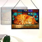 Sleeping Cat Curled in Window Light Rectangular Stained Glass Suncatcher – Hanging Window Panel with Animal & Nature Scene – Vibrant Glass Art Gift for Wildlife, Fantasy, Nature Lovers VzIeu5 - Image 3