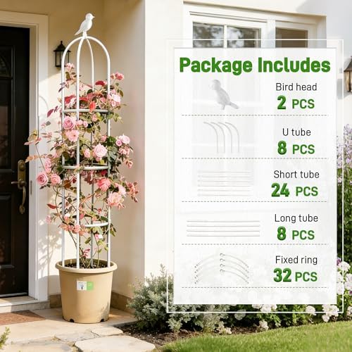 2 Pack Trellis for Climbing Planting Outdoor, 6ft Plant Trellis-Rustproof Metal Pipe with Heavy Duty Plastic Coated, Potted Plant Support for Clematis Vine Jasmine Support (White, 2 Pack) - Image 7