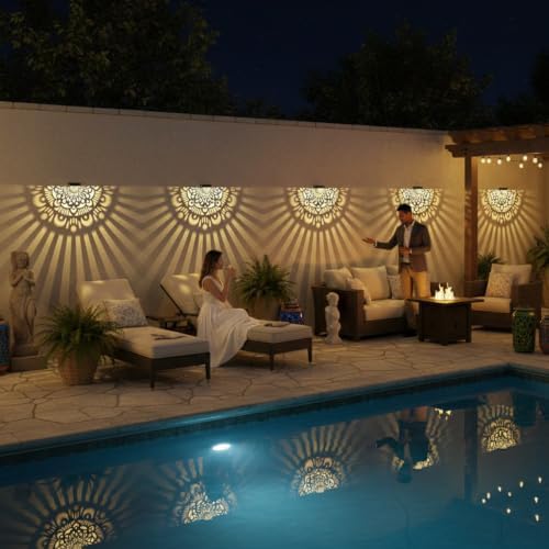 6 Pack Solar Fence Lights Outdoor Wall Lights Black Plastic Solar Powered Deck Step Stair Lights Mandala Theme Waterproof Fence Solar Light for Garden Post Patio Backyard Yard Decor - Image 3