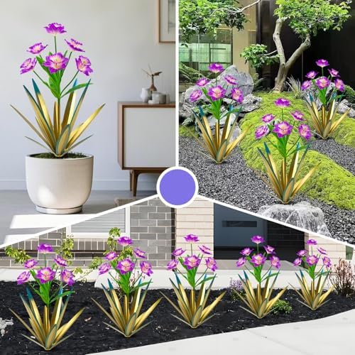 Homight Metal Agave Plant Outdoor Decoration Outdoor Garden Decoration Daffodils Flowers Mexican Yard Art Daffodils Flowers Decorative Garden Gift (3 Big Purple Daffodil) - Image 4