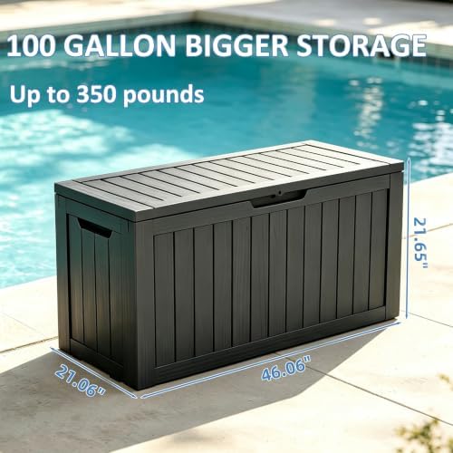 EasyUp Outdoor Storage Box 100 Gallon Waterproof Resin Deck Boxes Black - Image 3