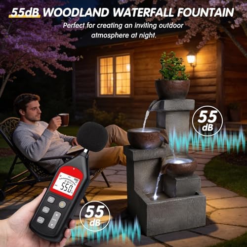 Tiered Cascading Jar Waterfall Outdoor Water Fountain, Resin Garden Water Feature with LED Lights for Patio & Garden Decor - Image 4