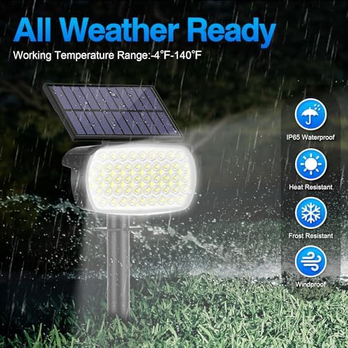 108 LED Solar Spot Lights Outdoor, Solar Lights Outdoor IP65 Waterproof, 3 Modes Solar Landscape Spotlights, Large Solar Powered Panel Lights for Garden Yard Pathway(Cool White/6 Pack) - Image 6