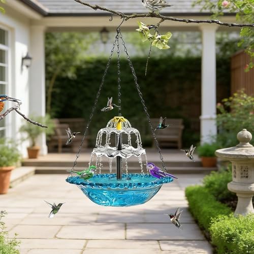 Solar Cascade Hanging Bird Bath Fountain, 3 Layers Hanging Solar Bird Bath Fountain, Large Humming Birds Baths Fountains, Solar Powered Pump for Outdoor Garden Backyard Patio Lawn (C) - Image 4