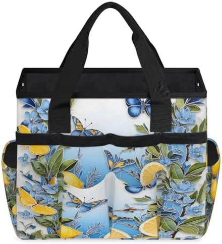 Lemon Garden Tool Bag Organizer Heavy Duty Fruit Lemon Pattern Gardening Tote Bag with 10 Pockets for Women Men Gardening Gifts - Image 2