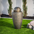 XBrand 25.98" Modern Sphere Water Fountain with LED Light – Indoor Outdoor Stone Texture Floor Fountain, Zen Bubbling Ball Water Feature for Garden Patio Porch - Bronze - Image 3