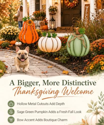 Fall Outdoor Decor Metal Pumpkin Yard Stakes - Large Outdoor Pumpkin Decor with Sunflower, Leaves & Bow, Tall Fall Yard Decor for Porch Garden Lawn Autumn Thanksgiving Decorations Set of 3 - Image 6