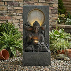 28 Inch Zen-Style Buddha Fountain, Freestanding Water Feature for Outdoor by Noeko