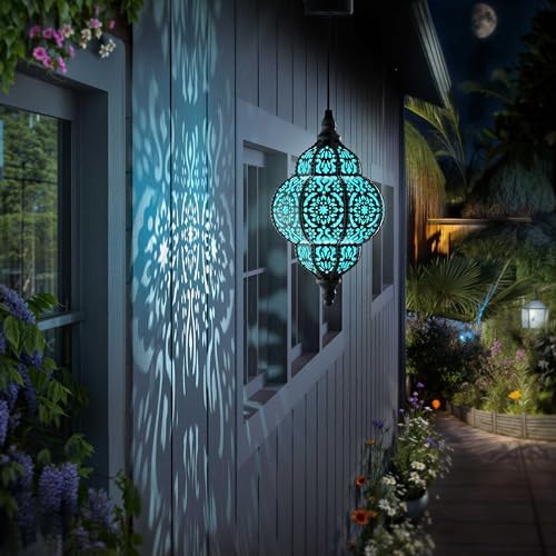 Hapjoy Hanging Solar Lights Outdoor Garden Decor Solar Lantern Waterproof Plastic Moroccan Outdoor Decorations for Patio Pathway Yard Backyard Garden Decorative (1, Black) - Image 3