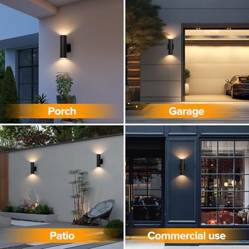 LUTEC Outdoor Wall Light Fixtures, Integrated LED Cylinder Up-Down Sconce, 16W 3000K Waterproof Aluminum Exterior Lighting, Modern Matte Black Wall Sconce Outdoor Lighting for Porch, Entryway, 4 Pack - Image 7