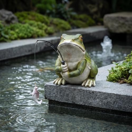 Outdoor Pond Frog Statues Garden Decor - 8.3" Larger Fishing Frog Statue Outdoor Garden Statue & Koi Pond Decor, Frogs Sculpture & Figurine Accessory for Patio, Lawn, Yard Decoration, Gift for Mom - Image 6