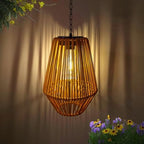 Livinlarge Rattan Solar Lantern Waterproof,Hanging Chandelier Lights Patio Porch Garden Farmhouse Decoration Rustic Handmade Outdoor Wicker Pendant Lamps - Image 7