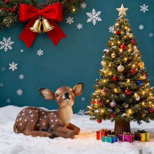 Outdoor Garden Deer Statue, Decorative Sculpture Brown Resin Fawn Sculpture, 9.45 x 6.3 x 5.1 inches Yard Lawn Decor Deep Forest Deer - Image 3