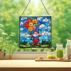 Balloon Bouquet Gnome Stained Glass Suncatcher – Square Hanging Window Panel for Home or Greenhouse – Whimsical Glass Art Gift for Garden Lovers, Christmas, Halloween, Father Days 6StD07 - Image 2