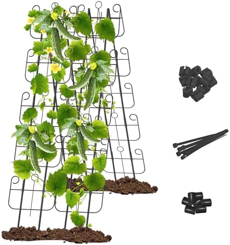 Cucumber Trellis for Raised Bed, Metal Rustproof A-Frame Garden Trellis, Outdoor Heavy Duty Climbing Plants Support for Cucumber, Vegetables, Vine, Expandable Height & Width by Blingluck