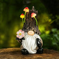 Solar Garden Gnome Statue Outdoor Decor with Mushroom Light by BNXPF