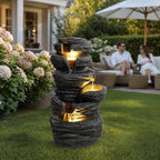 Outdoor Water Fountain with LED Lights, 25.6" Cascading Water Feature with Planter, Freestanding Modern Garden Fountain for Patio, Balcony, Backyard, Porch, Housewarming Gift - Image 6